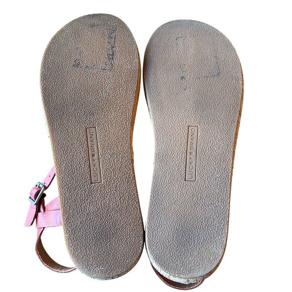 Lucky Brand Jacobean Platform Sandals Size ? Rust Red Strappy Buckle Cork - Picture 8 of 8